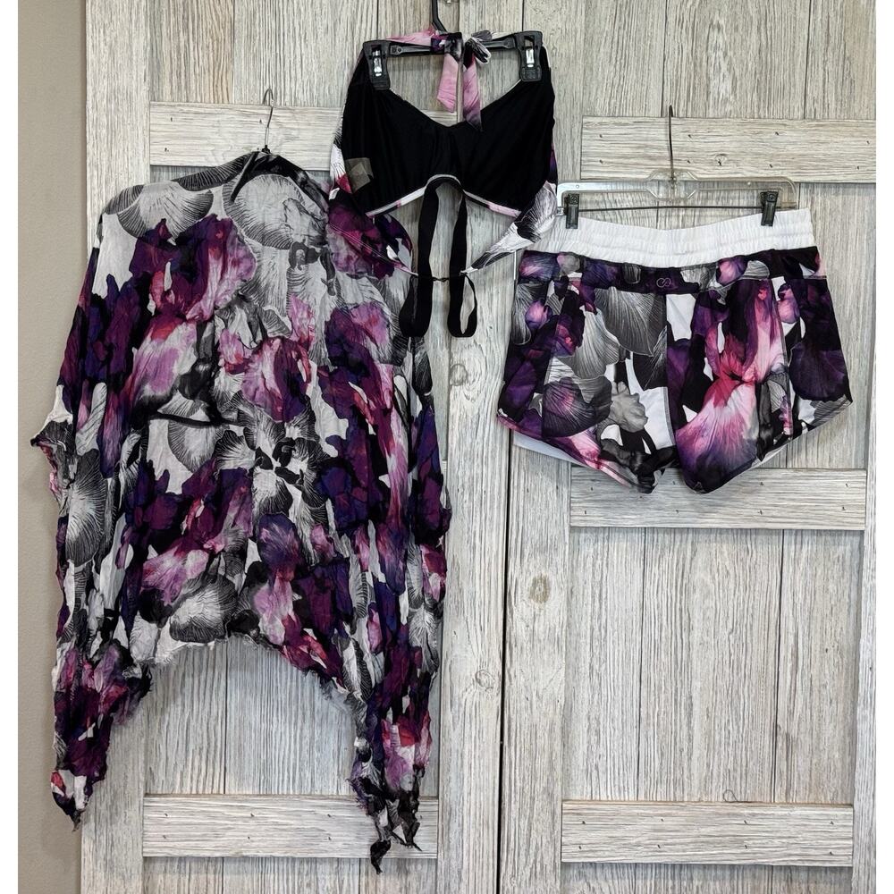 Calia By Carrie Underwood 3 Piece Bikini Top Shorts Cover Size Large Floral - Picture 2 of 10